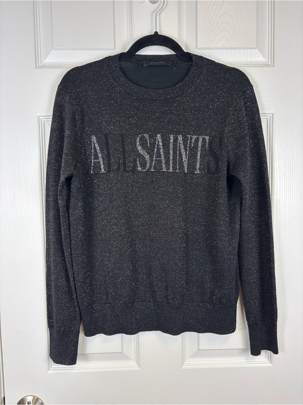 All Saints black metallic crewneck sweater sz sm